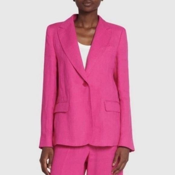 WEEKEND MAX MARA Nalut Linen Canvas Single Breast Blazer Size 16 Fuchsia $575 - Picture 2 of 16